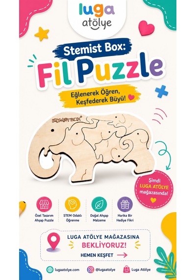 Stemist Box: Fil Puzzle Ahşap