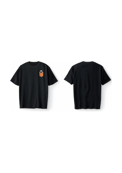 Bumeta Siyah Pug Köpek Baskılı Oversize Unisex Tişört T-shirt