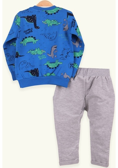 Breeze Erkek Bebek Eşofman Takımı Dinozor Baskılı Mavi (9 Ay-1.5 Yaş)
