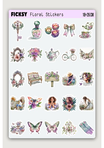Bahçe Keyfi Çiçek Sticker - 50 Adet Etiket Çıkartma Diğer