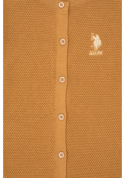 U.S. Polo Assn. Kız Çocuk Camel Düğmeli Bisiklet Yaka Triko Hırka 50316292-VR015
