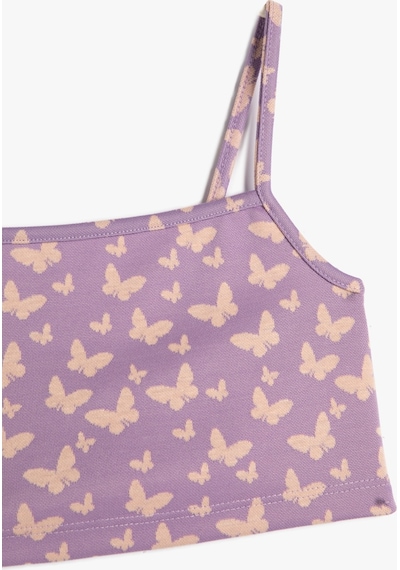 Koton Atlet Crop Kelebek Desenli İnce Askılı Lila Desenli 3skg30054ak 3SKG30054AK3D7 Lila