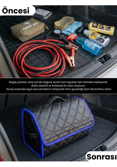 Araç Bagaj Düzenleyici Organizer Deri Kaymaz Cırt Bantlı Geniş Hacimli Çanta,su Geçirmez A5