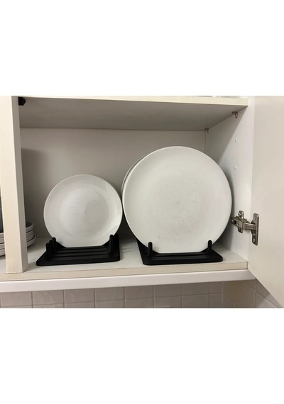 Tabak Düzenleyici Stand Dolap İçi Tabak Organizeri 8'li Siyah