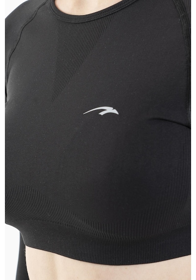 Maraton Active Slimfit Kadın Bisiklet Yaka Uzun Kol Training Siyah Crop Top 816005 SIYAH Siyah
