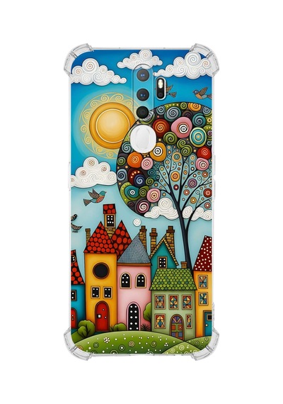 Printify Oppo A9 2020 İle Uyumlu Düşlerin Dansı Serisi Gökyüzü Şehri Tasarımlı Uv Baskılı Köşe Korumalı Antişok Kılıf Şeffaf