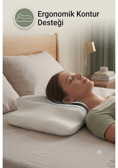 Ergonomik Visco Memory Foam Boyun Destek Yastığı 62x42 Cm Çift Yükseklikli Premium Uyku Yastığı Açık Gri