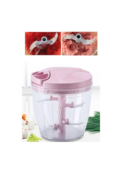 5 Bıçaklı Büyük Boy İpli El Rondosu Pratik Doğrayıcı Chopper 5 Bıçaklı Çek Bırak El Rondosu 1000ml Beyaz