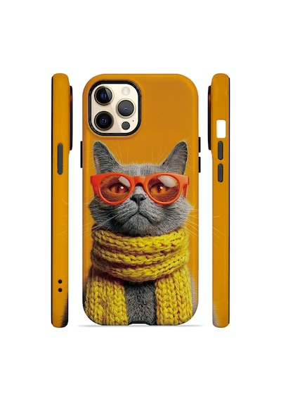 Velvoria Valestra Sari Atkılı Kedi Apple iPhone Uyumlu 12 Pro Darbe Korumalı Kılıf Valestra Select - Sari Atkılı Kedi
