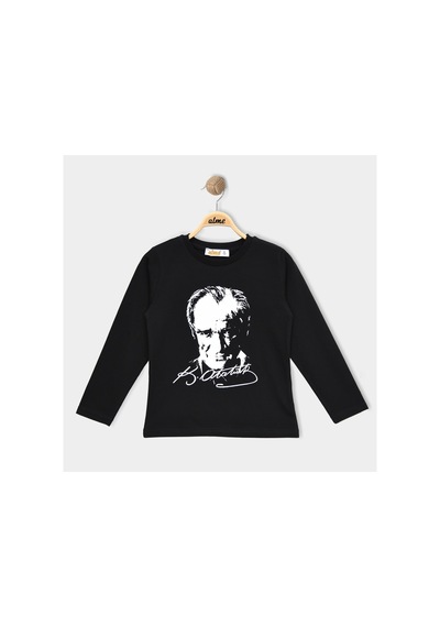 Alglıfe Atatürk Baskılı Uzun Kol Çocuk Tişört Siyah
