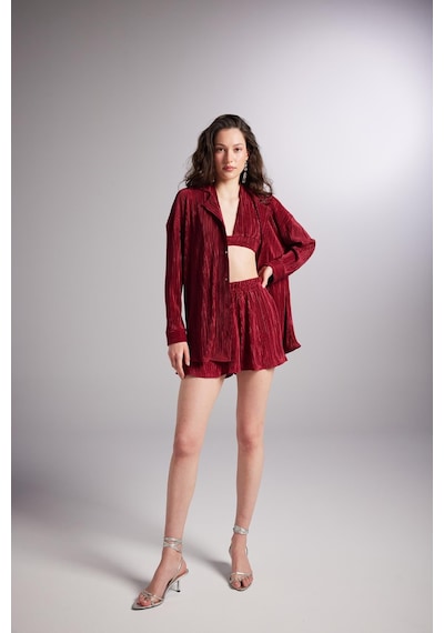 Holly Lolly Düğme Kapamalı Comfy Oversize Gömlek Bordo