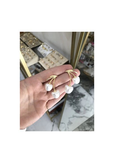 İnci Detaylı Elma Model Küpe Altın