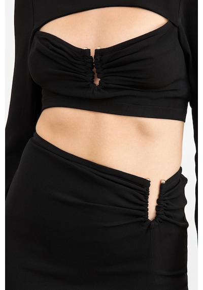 Fashion Cocktail Toka Aksesuarlı Uzun Kol Crop Yırtmaçlı Beli Bağlama Midi Etek Takım Siyah Siyah Fashion Cocktail Toka Aksesuarlı Uzun Kol Crop Yırtmaçlı Beli Bağlama Midi Etek Takım Siyah Siyah