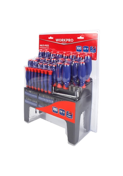 Workpro Wp200507 100 Parça Duvar Askı Aparatlı Profesyonel Cr-v Manyetik Tornavida Ve Bits Uç Seti