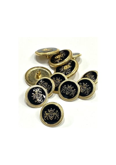 Blazer Ceket Düğmesi Takımı Çift Aslan Modeli 4+8 Set - Gold Siyah
