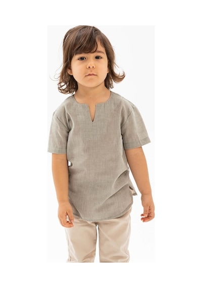 Eliş Şile Bezi Kısa Kol Şile Bezi Bisiklet Yaka Erkek Çocuk Tshirt Taş 3031