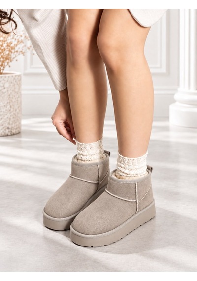 Dabab Shoes Kardelen Kadın Vizon Lüks Süet İçi Kürklü Sıcak Astarlı 5 Cm Kalın Tabanlı Kısa Bot Kar Botu