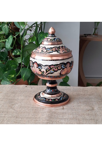 Gül Çiçek Renkli Büyük Bakır Şekerlik