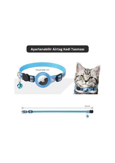 Etashop Airtag Uyumlu Reflektif Kedi Tasması Zilli Ayarlanabilir Kedi Boyun Tasması 22-32 Cm Pembe