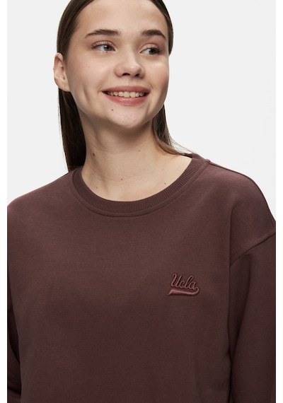 Ucla Sunnıva Kahve Bisiklet Yaka Nakışlı Loose Fit Kadın Sweatshirt Kahve
