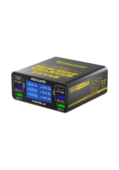 Mechanic F-power 6p 87w 6 Port Pd45w Qc3.0 Usb Hızlı Şarj İstasyonu Lcd Göstergeli