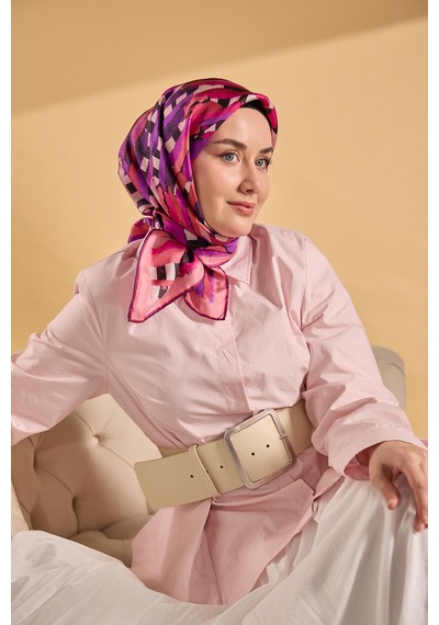 Silk Home Twill İpek Eşarp Şerit Pembe Çok Renkli