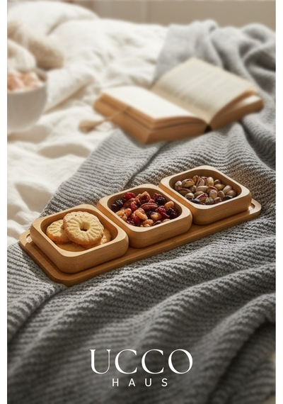 Bambu 3'lü Kahvaltılık & Sunumluk & Çerezlik Reçellik & Çikolatalık & Bal Kase Seti