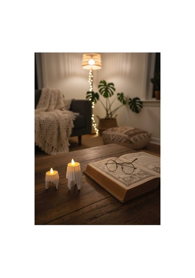 3d Dekoratif Bohem Uçan Beyaz Mumlar Tealight Mum Hediyeli Yükseklik:8cm En:4,5 Cm