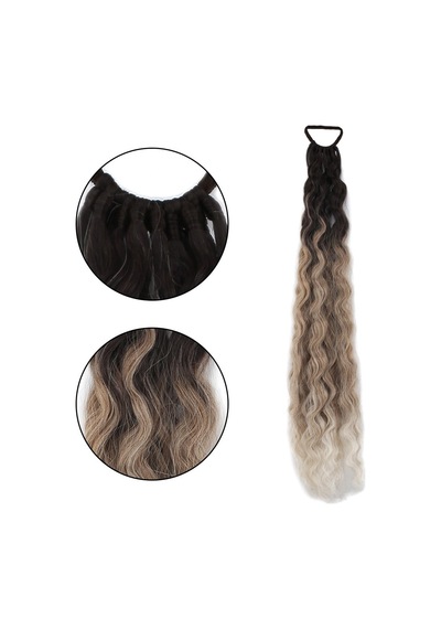 Lastik Tokalı At Kuyruğu Kabarık Afro Dalgalı / Kahverengi / Kumral Ombre Beyaz Platin Röf - Elm-01-718164 Renkli