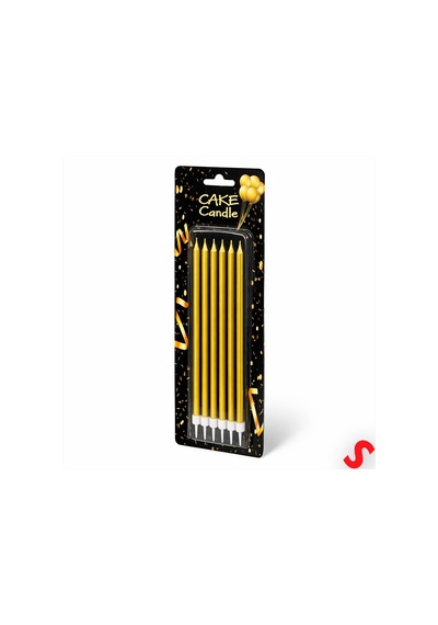 Metalik Altın İnce Uzun Pasta Mumu 19 Cm - 6 Adet