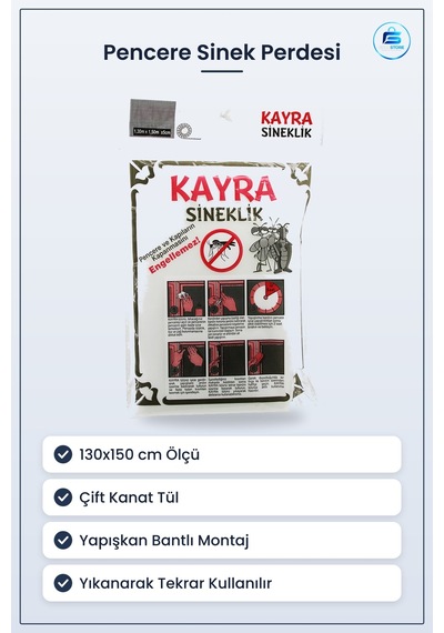 Çift Kanat Tül Pencere Sinek Perdesi 130x150 Cm Yapışkan Bantlı S