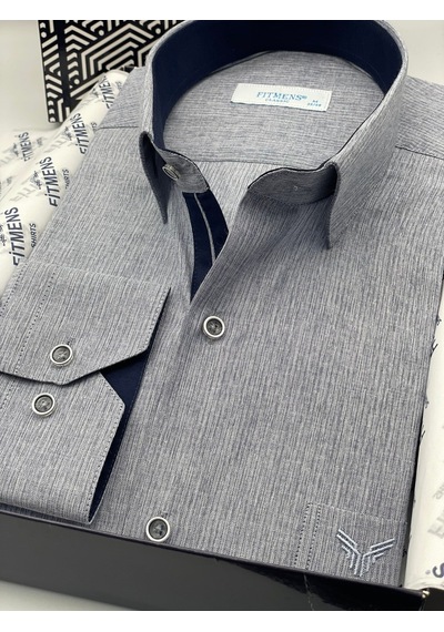 Klasik Uzun Kol Keten Cotton Hediye Kutulu Erkek Gömlek Fs-001261 - Lacivert-2051