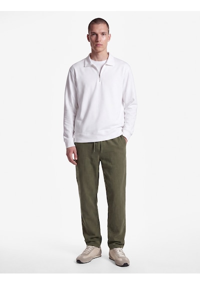 Koton Beli Bağcıklı Düğmeli Cepli Regular Fit Pamuklu Chino Müslin Pantolon Haki 7wam40045hw