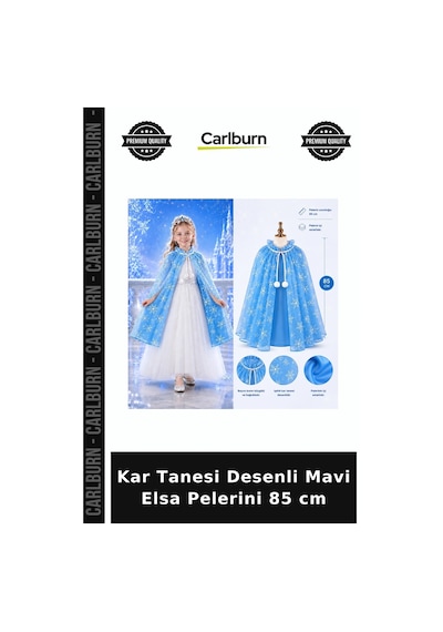 Kar Tanesi Desenli Mavi Elsa Pelerini 85 Cm Eğlence Kostümü Fantazi Giyim Parti Giysisi Siyah