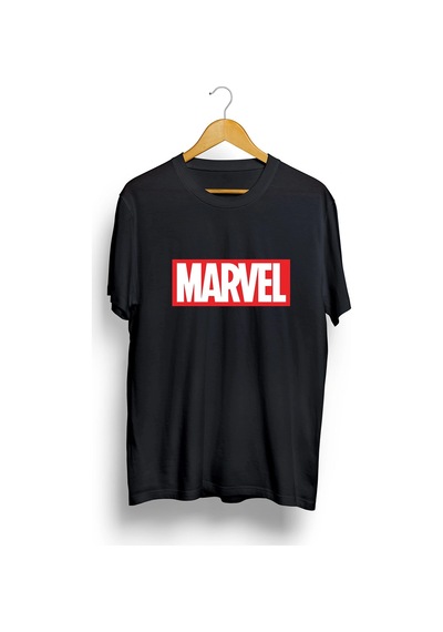Unisex Beyaz Oversize Marvel Baskılı T-shirt Siyah