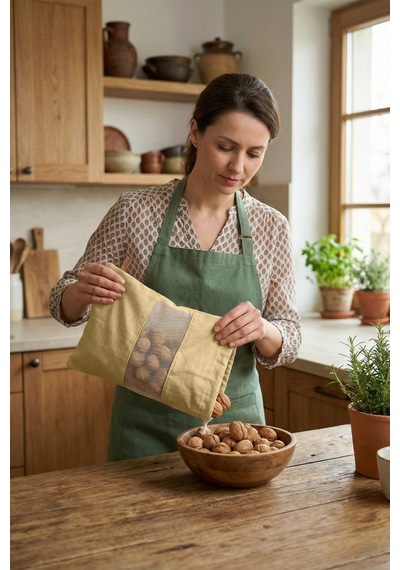 3 Adet Bakliyat Kesesi Büyük Boy 24x34 Erzak Kuru Gıda Saklama Kabı Torbası Fileli Bez Bohem-Set 104