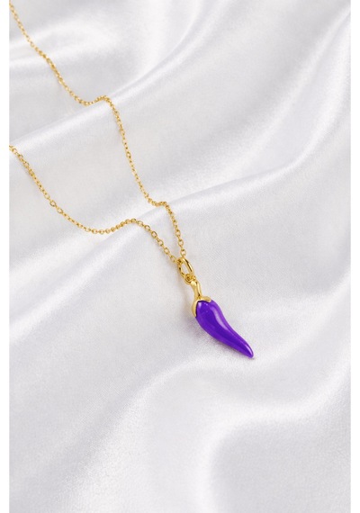Çekirdekjewelry Mor Biber Kolye 925 Ayar Gümüş Altın Kaplama Zarif Tasarım Mor