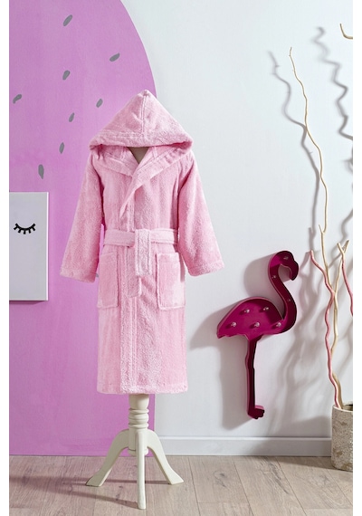 Ashley Pembe Kapüşonlu Bambu Kız Çocuk Bornozu Pembe