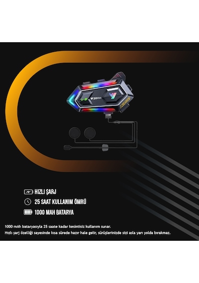 Y20 Max Motorsiklet Intercom Su Geçirmez Kask 2 Kişi Telsiz Bağlantılı Intercom Rgb Intercom