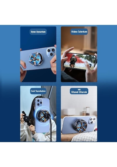 Polham Mıknatıslı Radyatörlü Kablolu Telefon Soğutma Fanı, 9 Bıçaklı Ultra Hızlı Telefon Soğutucu