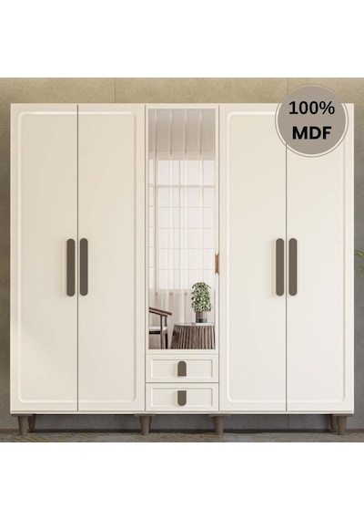 Manolya 5 Kapak Mdf Ayaklı Tasarım Gardırop Aytaşı