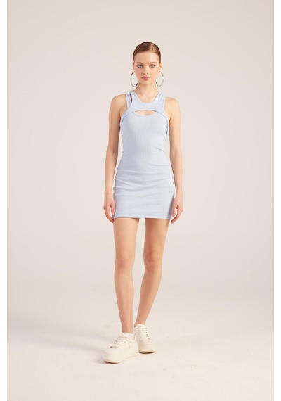 Holly Lolly Halter Yakalı Fitilli Mini Carlin Elbise Mavi
