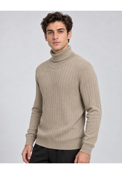 Classics Men Huffa Desenli Erkek Slim Fit Boğazlı Erkek Triko 07431 Bej