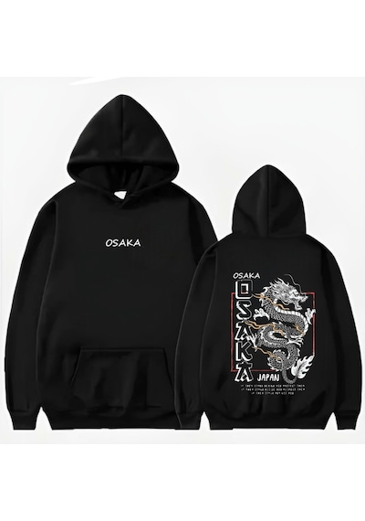 Startmore Osaka Basklı Kapişonlu Sweat siyah