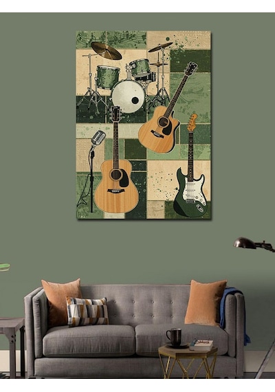 Kanvas Tablo Müzik Aletleri Ve Retro Stil 50cmx70cm