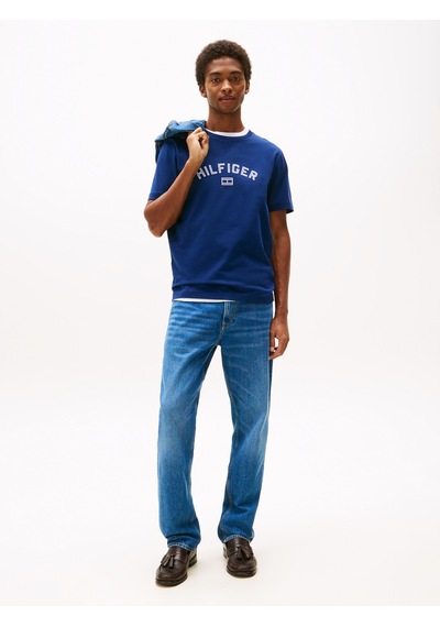 Tommy Hilfiger Hılfıger Flock Tee Erkek Mavi T-shirt - Mw0mw39357