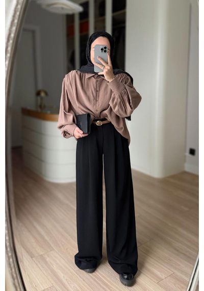 Kahijab Kemerli Vatkalı Gömlek - Camel