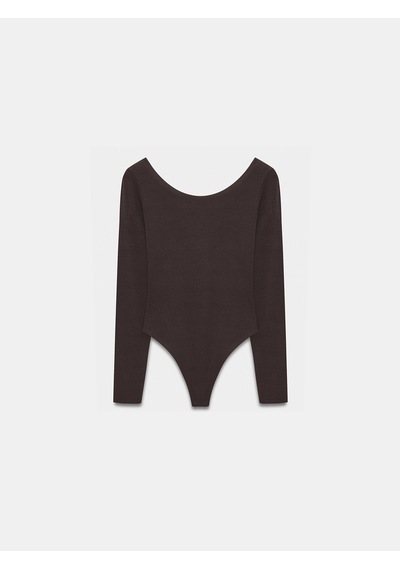 Dilvin 32776 Oval Yaka Bodysuit-koyu Kahve
