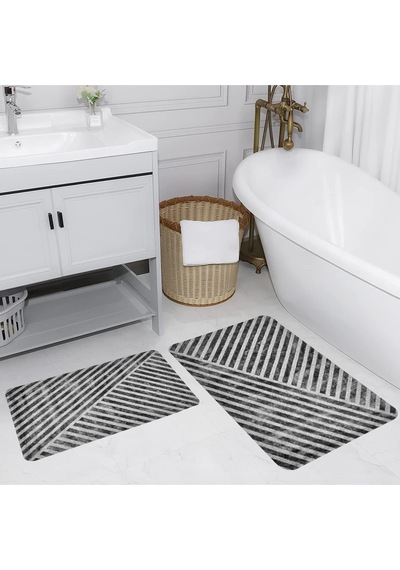 Rovigo Home Baskılı Kaymaz Taban 2 Li Banyo Paspas Takım Rvg5137-100X60-60X50 Çok Renkli
