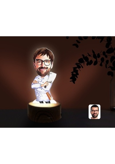 Kişiye Özel Erkek Kasap Karikatürlü Dekoratif 3D Biblo Led Işıklı (481496612)